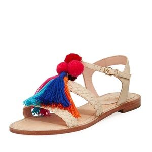 Kate Spade York Sunset Flat Sandal Strappy PomPoms